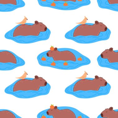 Capybara pürüzsüz desen. Kumaş, çocuk kıyafeti, ambalaj kağıdı, çocuk tekstili için Capibara vektör illüstrasyonu