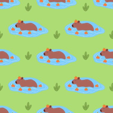 Capybara pürüzsüz desen. Kumaş, çocuk kıyafeti, ambalaj kağıdı, çocuk tekstili için Capibara vektör illüstrasyonu