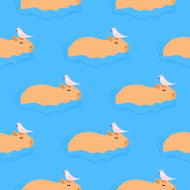 Capybara pürüzsüz desen. Kumaş, çocuk kıyafeti, ambalaj kağıdı, çocuk tekstili için Capibara vektör illüstrasyonu