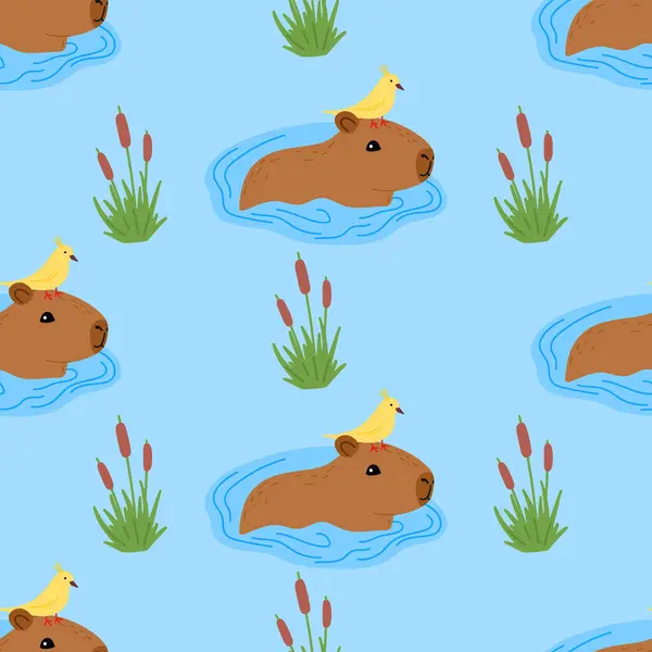 Modèle Sans Couture Capybara Illustration Vectorielle Capibara Pour Tissu Vêtements — Image vectorielle
