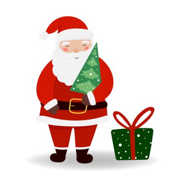 Noel ağacı ve Noel Baba hediye kutuları Noel ve yeni yıl için izole edilmiş afişler, kapaklar, reklamlar, tebrik kartları.