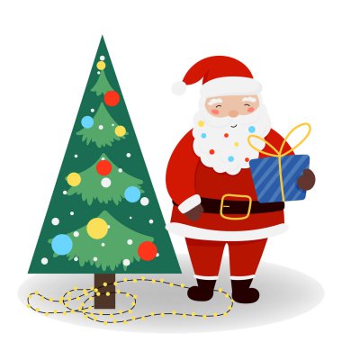 Noel ağacı ve Noel Baba hediye kutuları Noel ve yeni yıl için izole edilmiş afişler, kapaklar, reklamlar, tebrik kartları.