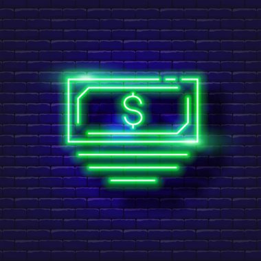 Dolar işareti banknot vektör neon simgesi. Finans, para ve online bankacılık tabelası