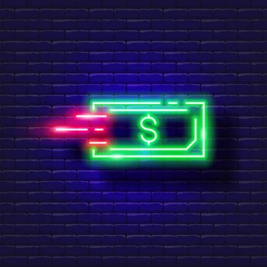 Para transfer vektörü neon simgesi. Finans, para ve online bankacılık tabelası
