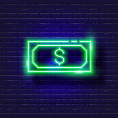 Dolar işareti banknot vektör neon simgesi. Finans, para ve online bankacılık tabelası