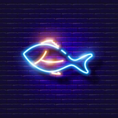 Fish neon sign. Vector illustration of fish for Rosh Hashanah. Jewish culture