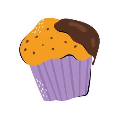 Tatlı tatlı kek. Tasarım için düz ve karalama tarzında vektör illüstrasyonu. Yiyecek konsepti.