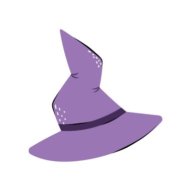 Cadılar Bayramı şirin cadı şapkası. Ekim Cadılar Bayramı tasarımları için düz ve Doodle tarzı vektör illüstrasyonu.