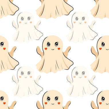 Sevimli cadılar bayramı kusursuz desenli, sevimli hayaletler ve yıldızlar. Tasarım tekstil ya da fon tasarımı için İskandinav kökenli vektör. Cadılar Bayramı konsepti.