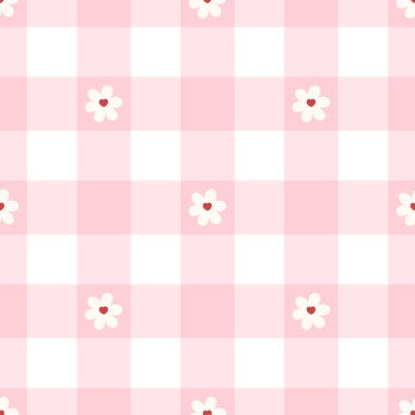 Çiçekli şirin, dikişsiz damalı desen. Vektör Pastel arkaplanı. Sevgililer Günü ve aşk.