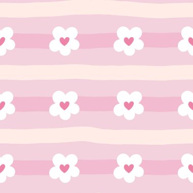 Yumuşak pembe tonlarda sevimli çiçekler içeren kusursuz vektör çizimi, yaz temalı çocuk kıyafetleri, çocuk odası dekorasyonu ve ambalaj kağıdı için mükemmel..