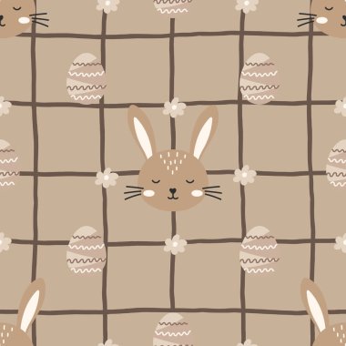 Vector Charming ormanından esinlenilmiş boho çiçekli tavşan desenli, neşeli Paskalya dekoru, hediye paketi ve şirin çocuk modası için tasarlanmış.