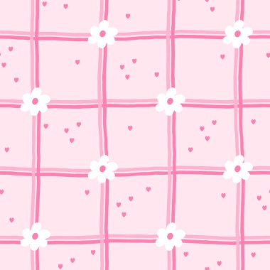 Yumuşak pembe tonlarda sevimli çiçekler içeren kusursuz vektör çizimi, yaz temalı çocuk kıyafetleri, çocuk odası dekorasyonu ve ambalaj kağıdı için mükemmel..