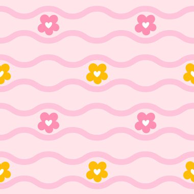 Çiçeksiz çiçek çizimi, çiçek açan papatyalar, rahat orman unsurları ve kawaii estetiği, ambalaj kağıdı, bebek tekstili ve neşeli bahar temalı ürünler..