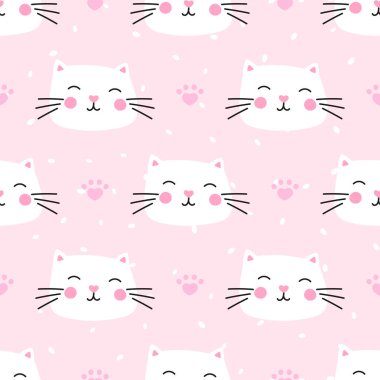 Şakacı kedileri ve kalpleri olan kusursuz bir model. Çocuk kıyafetleri, çocuk odası dekorasyonu ve hayvan temalı tasarımlar için ideal. Parlak ve renkli bir görünüş için.