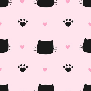 Şakacı kedileri ve kalpleri olan kusursuz bir model. Çocuk kıyafetleri, çocuk odası dekorasyonu ve hayvan temalı tasarımlar için ideal. Parlak ve renkli bir görünüş için.