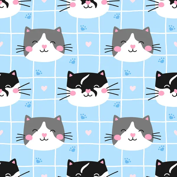 Kediler, kediler, pençeler ve pastel renkli çiçeklerin kusursuz deseni. Duvar kağıtları, çocuk eşyaları ve çocuk aksesuarları için harika..
