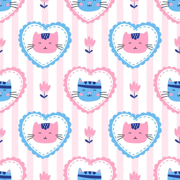 Fotoğraf çerçevesinde, kalplerde ve çiçek elementlerinde kusursuz desenli oynak kedi yavruları var. Tekstil, duvar kâğıtları ve çocuk ürünleri için ideal. Samimi, sevimli ve moda tasarım.