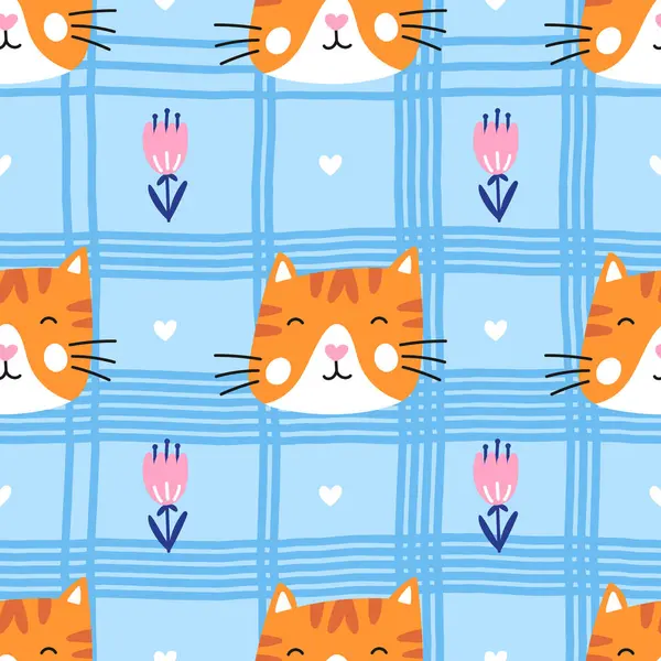 Kedi yavruları ve çiçeklerle renksiz bir model. Çocuk ürünleri, ambalaj kağıdı ve moda tasarımları için ideal. Eğlenceli ve eğlenceli baskı.