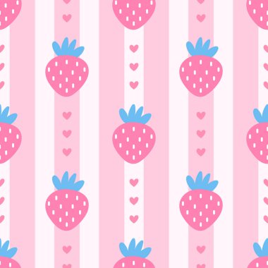 Pembe çilekler, çiçekler ve botanik detaylar içeren kusursuz desenler. Bebek dekorasyonu, kumaş baskıları ve kız tasarımları için mükemmel. Tatlı, minimal ve şık..