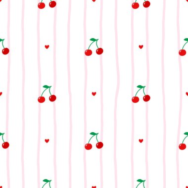 Minimum ve dekoratif görünümlü şirin bir kiraz deseni. Yaz temalı ambalajlar, tekstil baskıları ve çocuk kıyafetleri için kusursuz bir tasarım..