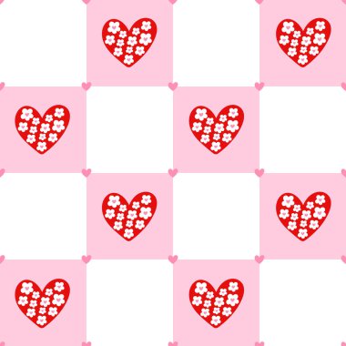 Yumuşak pastel tonlarda kalpler ve gingham aksanlı kusursuz desen. Çocuk kıyafetleri, sevgililer günü kumaşı ve tatlı romantik baskılar için ideal..