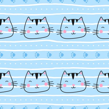 Şirin kedi yavruları, pençeler ve kalplerden oluşan kusursuz bir model. Çocuk modası, tekstil ürünleri ve oyuncu geçmişleri için ideal. Şık ve modern tasarım.