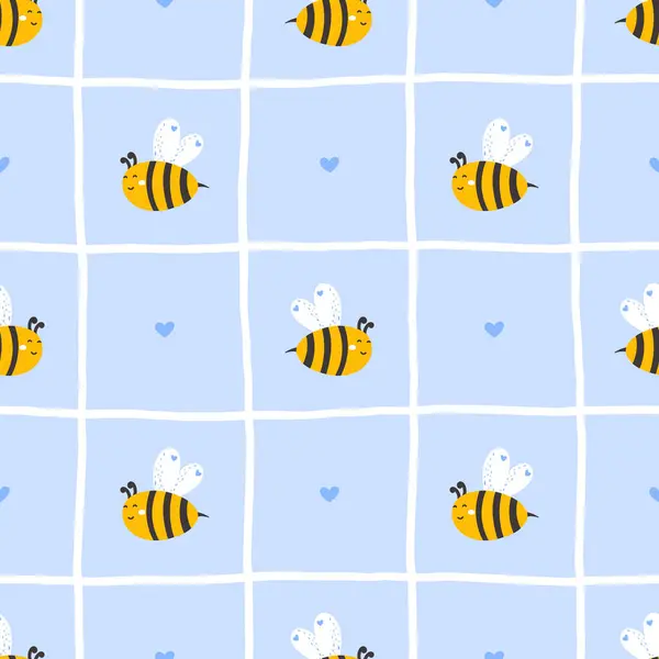 Güzel arıların ve kalplerin kusursuz desenleri, kawaii tarzında, karman çorman bir geçmişi var. Sevgililer Günü temalı tekstil, çocuk dekorasyonu ve çocuk kıyafetleri için mükemmel..