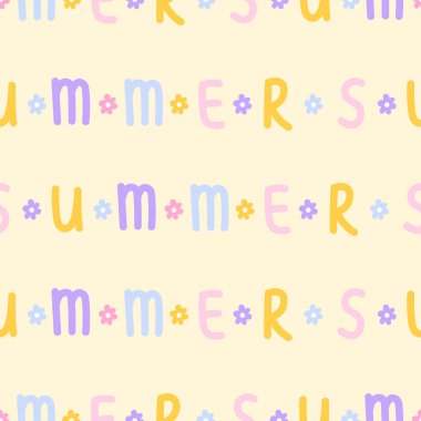 Asgari ve şık yaz pürüzsüz şablon. Parlak, dekoratif harflerle süslü yaz tabirleri.