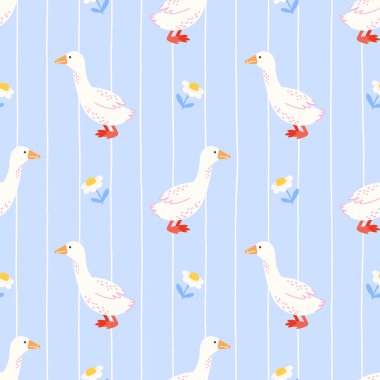 Kawaii kazı ve çiçekleriyle kusursuz desen. Çocuk ürünleri, kumaş ve kırsal temalı tasarımlar için mükemmel..