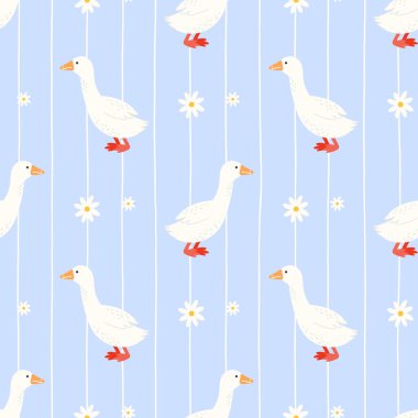 Kawaii kazı ve çiçekleriyle kusursuz desen. Çocuk ürünleri, kumaş ve kırsal temalı tasarımlar için mükemmel..