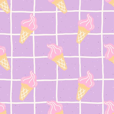 Pastel dondurma külahlı vektörsüz kawaii deseni, çocuk kıyafetleri, tekstil baskıları ve eğlenceli ambalajlar için mükemmel..