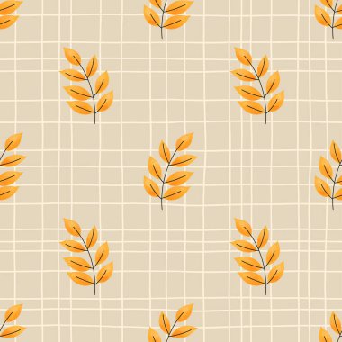 Sıcak sonbahar gölgesinde vektörsüz suluboya yaprak deseni. Samimi sonbahar tasarımları, tekstil ve mevsimlik ambalaj kağıtları için ideal..