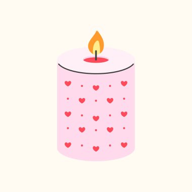 Kalpli romantik mum vektör çizimi. Sevgililer Günü tasarımları, tebrik kartları, aşk temalı dekorlar ve samimi çizimler için ideal..