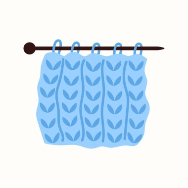 İğneye örülmüş kumaşın vektör çizimi. DIY, sonbahar el işleri, iplik hobileri ya da örgü dersleri için ideal.