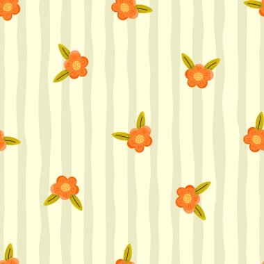 Çiçek elementleri olan kusursuz çiçek desenli vektör. Kumaş, duvar kağıtları, giysiler, çocuk odası dekorları ve moda aksesuarları için uygun şirin ve modern tasarım..