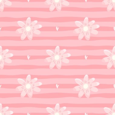 Çiçek elementleri olan kusursuz çiçek desenli vektör. Kumaş, duvar kağıtları, giysiler, çocuk odası dekorları ve moda aksesuarları için uygun şirin ve modern tasarım..