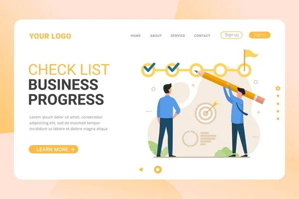 Checklist Business Project Landing Page Templat — Stock Vector