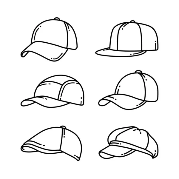 Side View Different Caps Doodle Vector Illustrations Set — Stock Vector