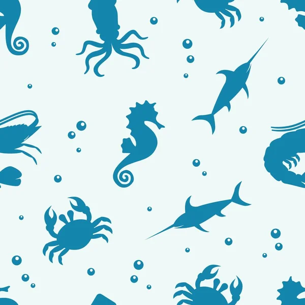 Mořské Zvíře Silueta Bezešvé Vzor Tapety Pozadí — Stockový vektor