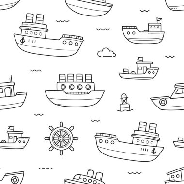 Ship doodle hand drawn seamless pattern background wallpaper