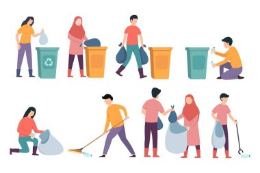 Volunteers clean up the environment from garbage vector illustration