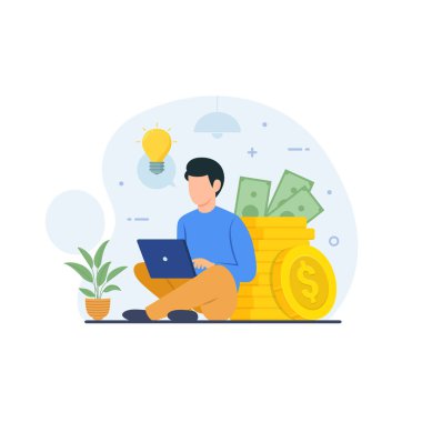 Freelancer make money and income. Online income from freelance vector illustration