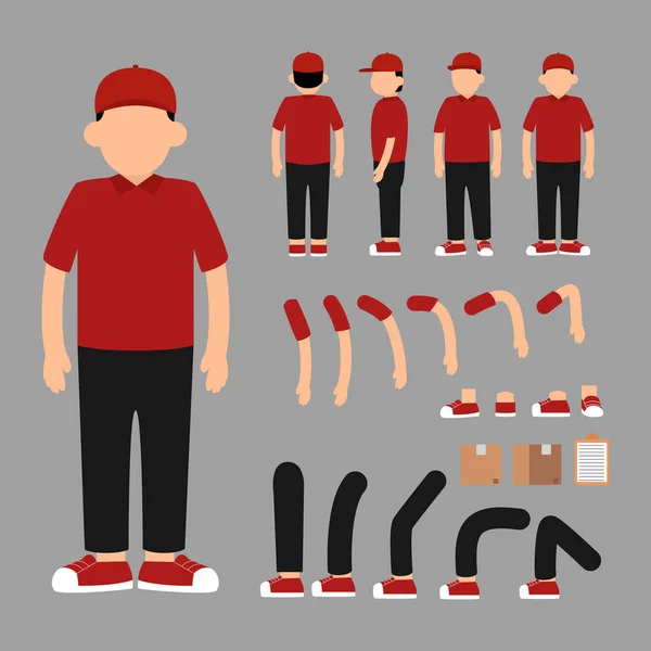Delivery Man Character Constructor Objects Animation Scene Vector Illustration — стоковый вектор