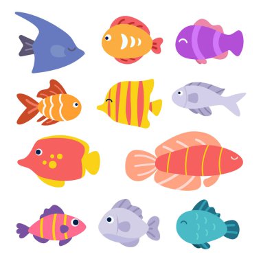 Cartoon cute tropical ocean fishes. Sea fish vector illustration