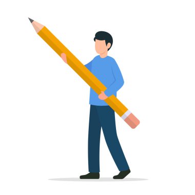 Büyük bir kalem tutan adam. Sevimli, komik, soyutlanmış karakter
