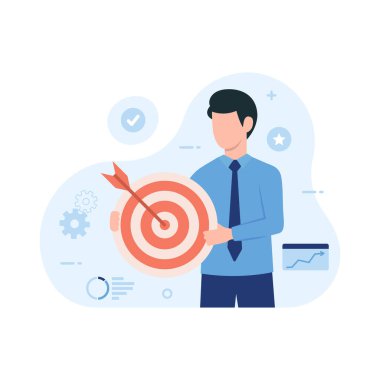 Hedefe nişan alıp okla ateş eden hırslı tipler. Hedef konsepti çizimi