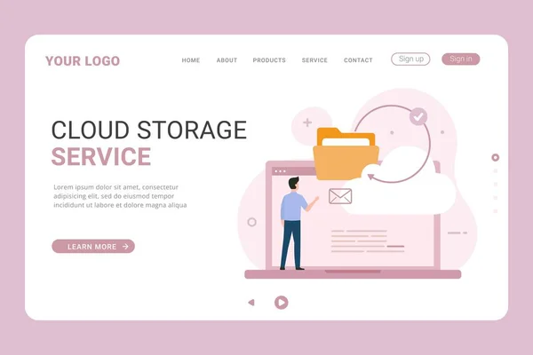 Landing Page Cloud Storage Service Design Concet — Vector de stock