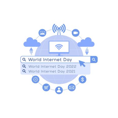 İnternetle ilgili çeşitli şeylere sahip uluslararası internet günü illüstrasyon kavramı