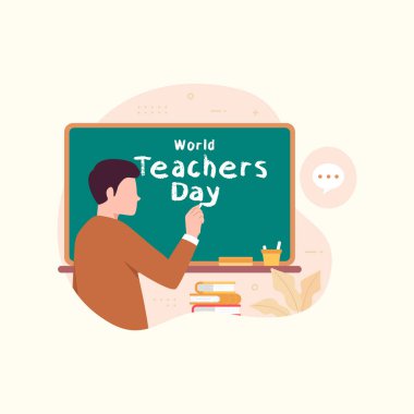 Öğretmenin jest çizimini açıkladığı mutlu öğretmenler günü afişi konsepti